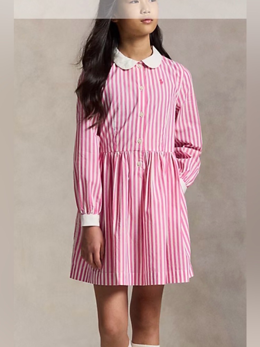 Girls' Pink Striped POLO dress with White Collar
